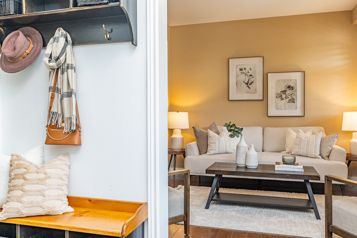 modern open concept living room and kitchen natural light Toronto real estate photography