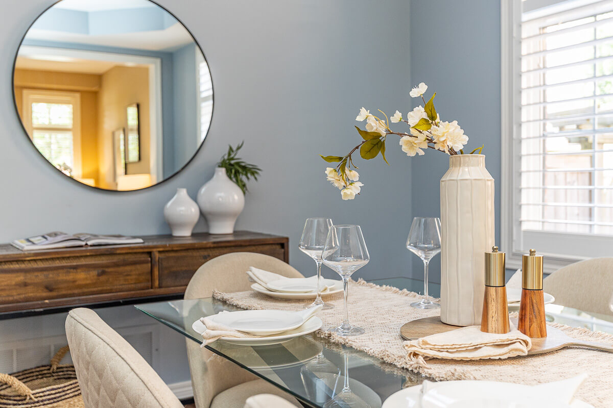 luxury kitchen with marble island chandelier Toronto real estate photography services
