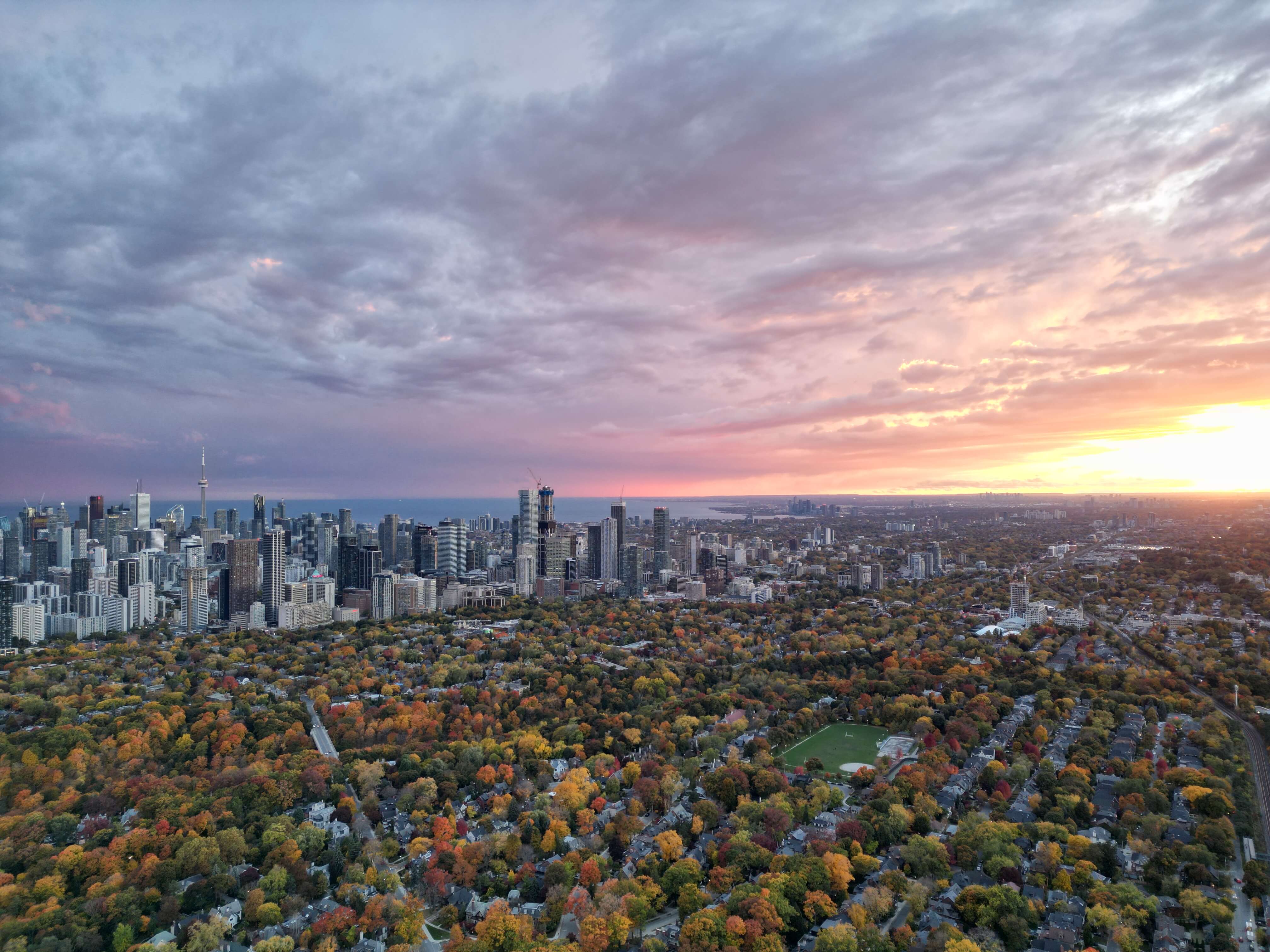 Toronto skyline aerial drone photography sunset cityscape GTA real estate