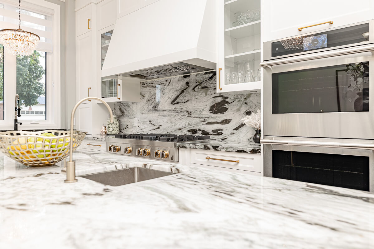 high end kitchen countertop and backsplash detail luxury real estate Toronto