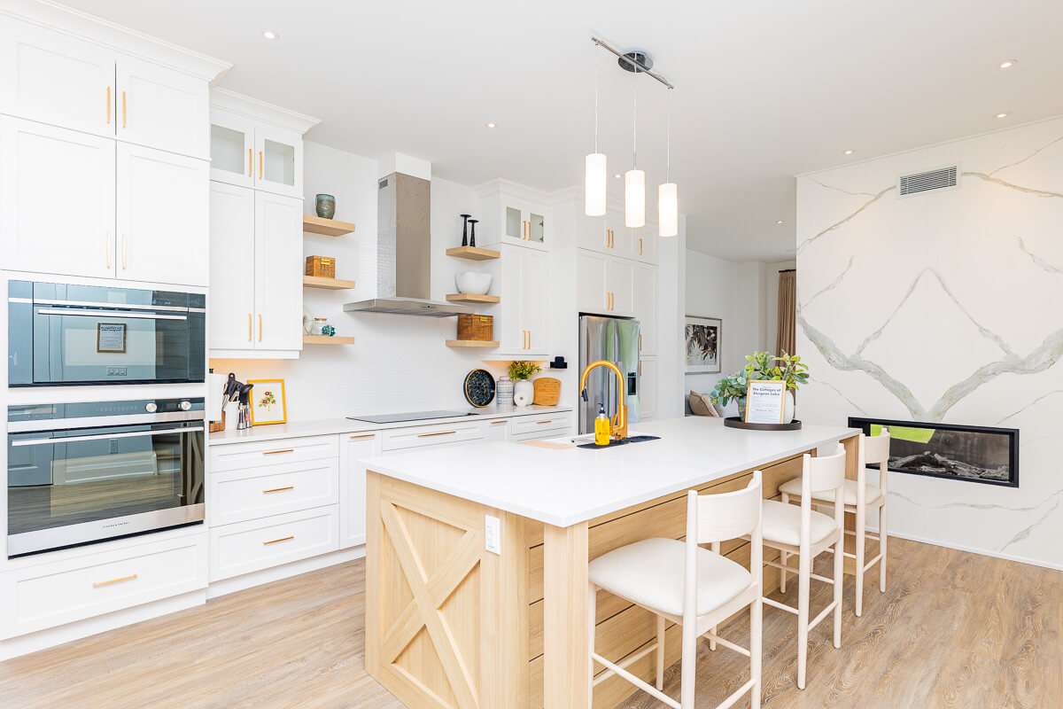 Luxury kitchen with marble island and custom cabinetry, high end real estate photography Toronto