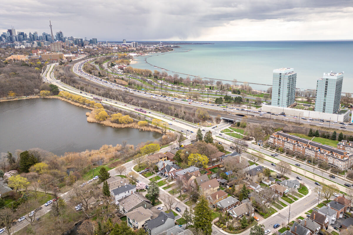 Toronto skyline and waterfront aerial view, real estate drone photography Toronto cityscape