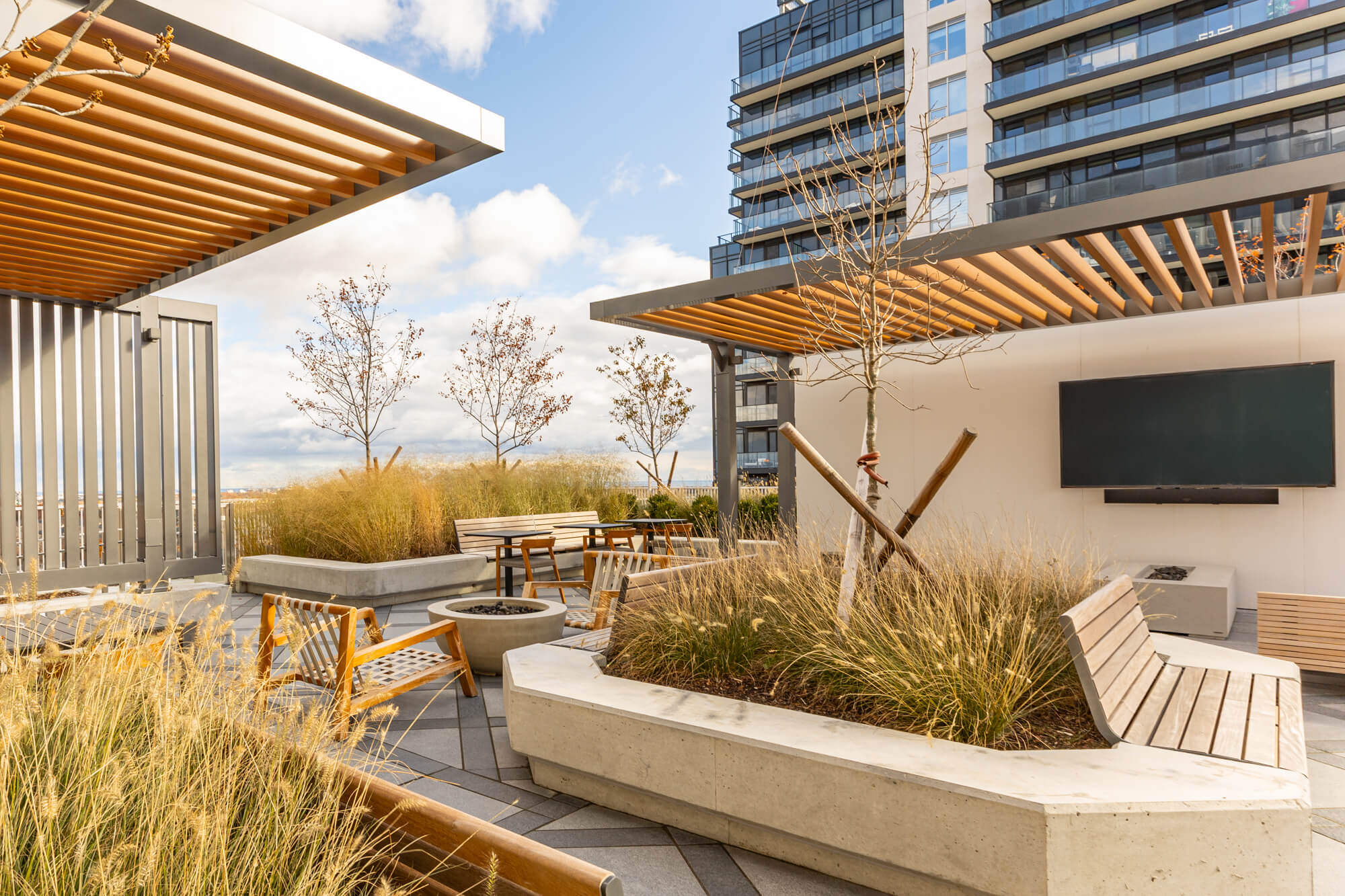 Commercial amenity space photography in Toronto showing rooftop terrace and hospitality design