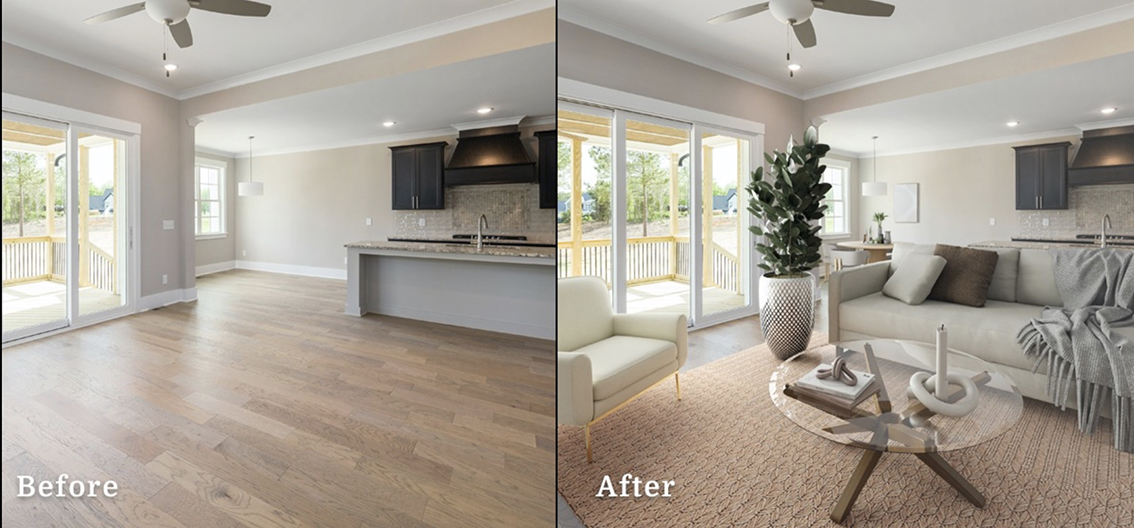 Virtual staging before and after interior Toronto